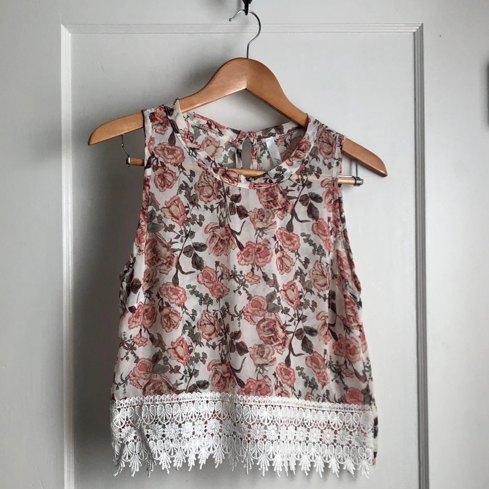 Sheer Floral and Lace Crop Top